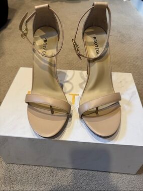Protege Beige Ankle-Strap Leather Heels